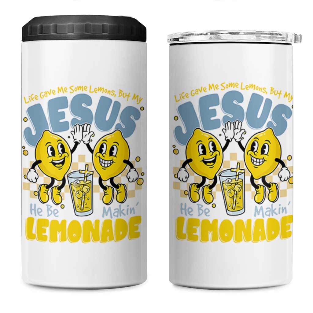 Life Gave Me Some Lemons But My Jesus He Be Makin Lemonade 4 in 1 Can Cooler Tumbler Retro Lemon