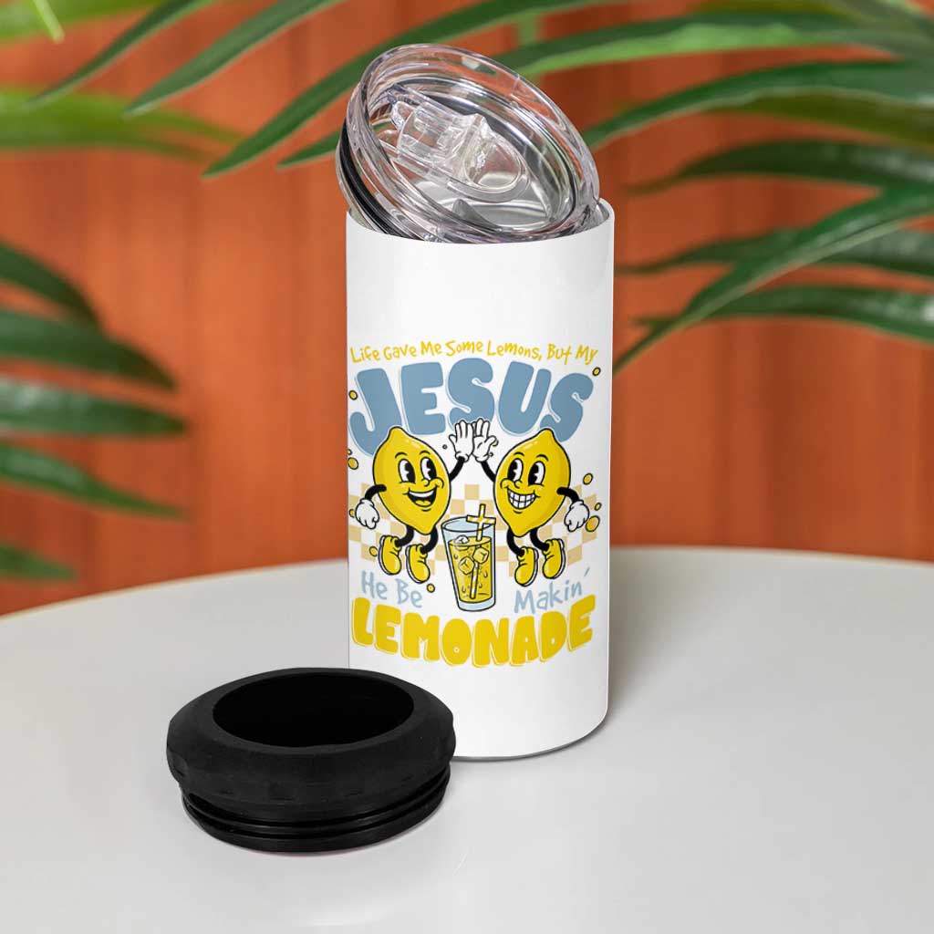 Life Gave Me Some Lemons But My Jesus He Be Makin Lemonade 4 in 1 Can Cooler Tumbler Retro Lemon
