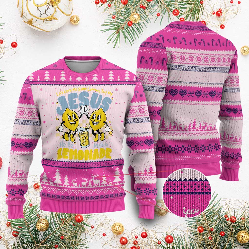 Life Gave Me Some Lemons But My Jesus He Be Makin Lemonade Ugly Christmas Sweater Retro Lemon