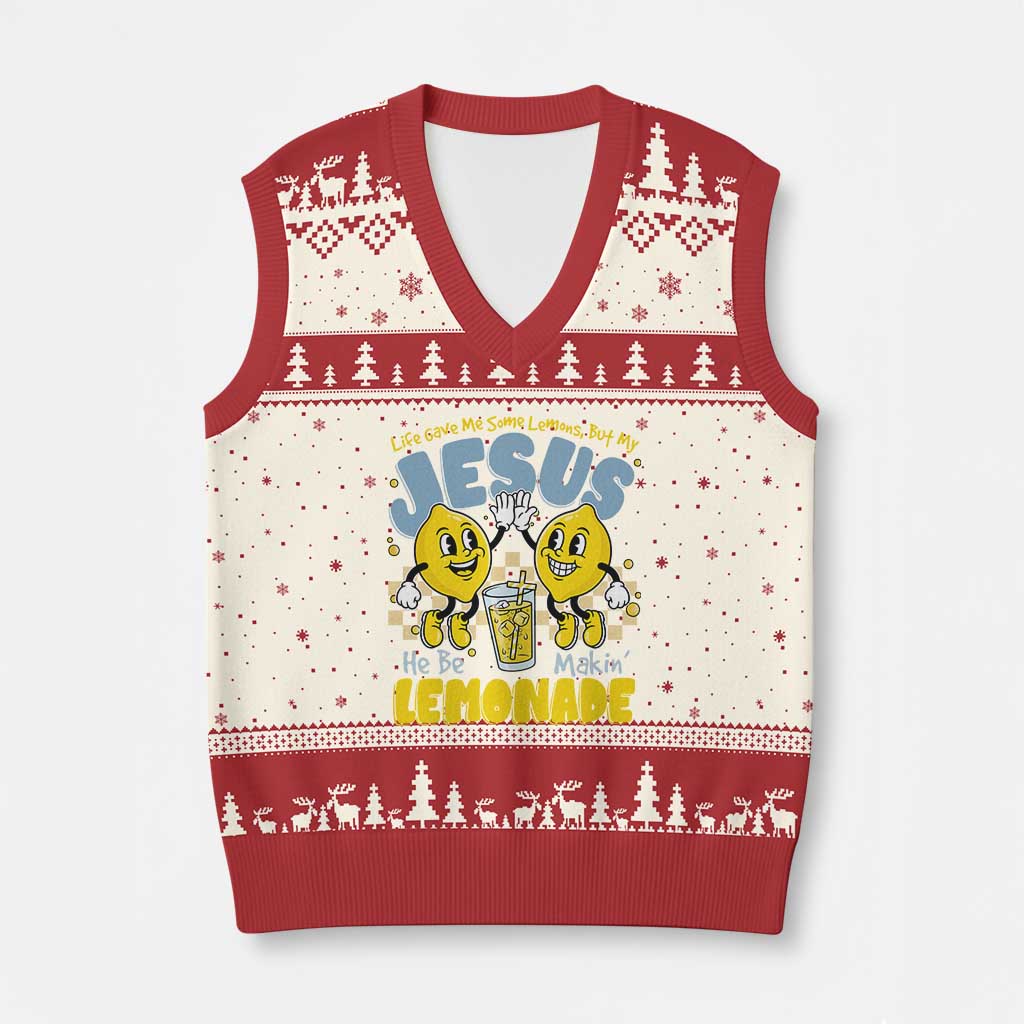 Life Gave Me Some Lemons But My Jesus He Be Makin Lemonade V-Neck Knit Sweater Vest Retro Lemon