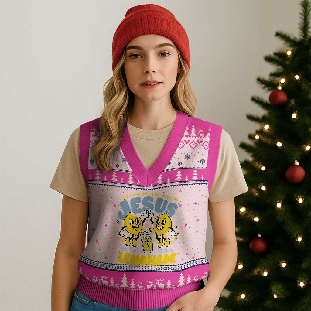 Life Gave Me Some Lemons But My Jesus He Be Makin Lemonade V-Neck Knit Sweater Vest Retro Lemon