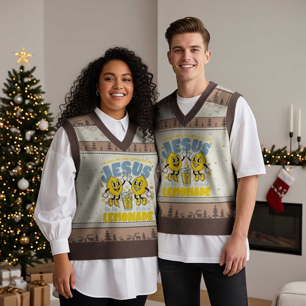 Life Gave Me Some Lemons But My Jesus He Be Makin Lemonade V-Neck Knit Sweater Vest Retro Lemon