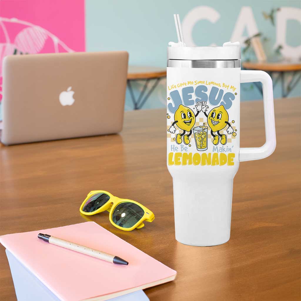 Life Gave Me Some Lemons But My Jesus He Be Makin Lemonade Tumbler With Handle Retro Lemon