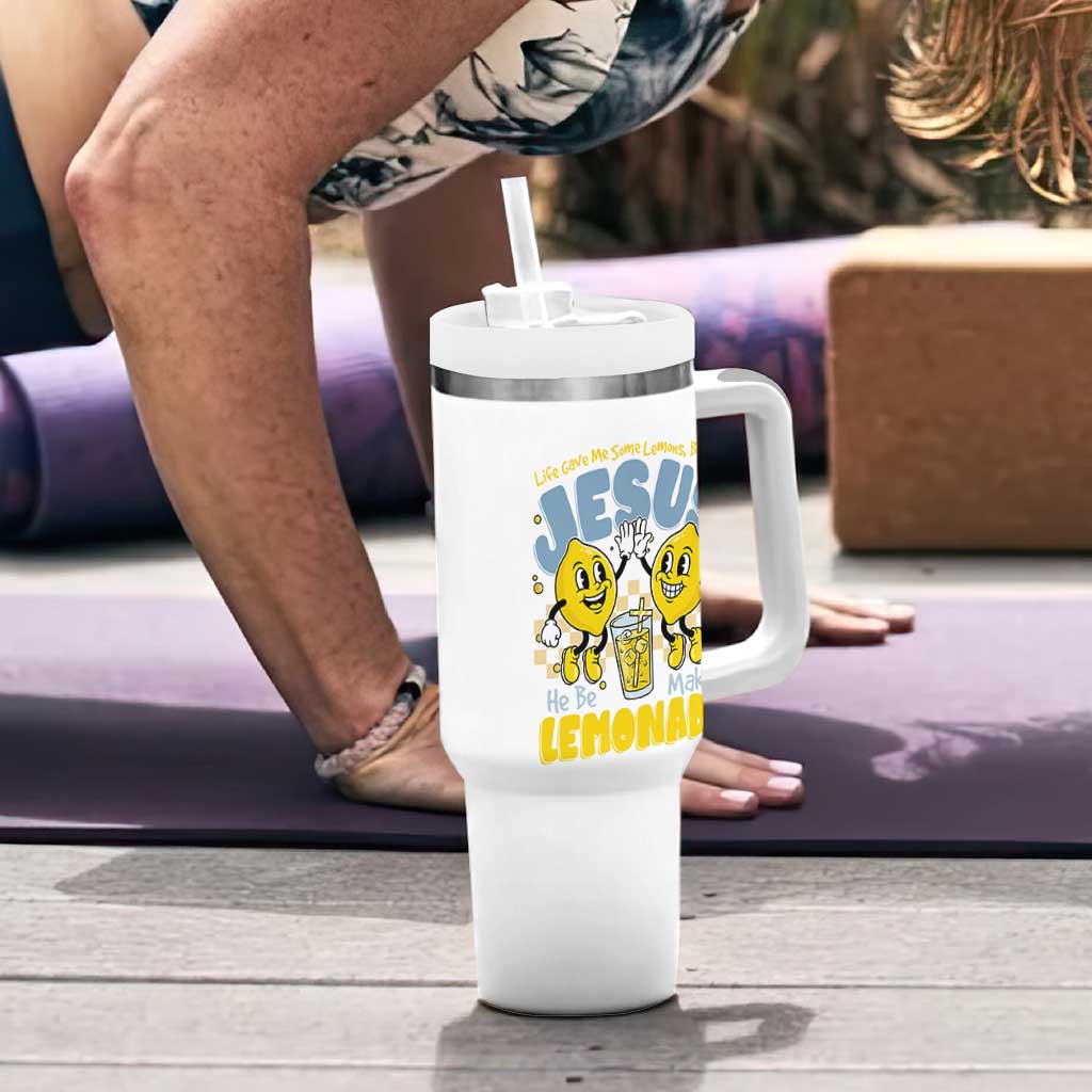 Life Gave Me Some Lemons But My Jesus He Be Makin Lemonade Tumbler With Handle Retro Lemon