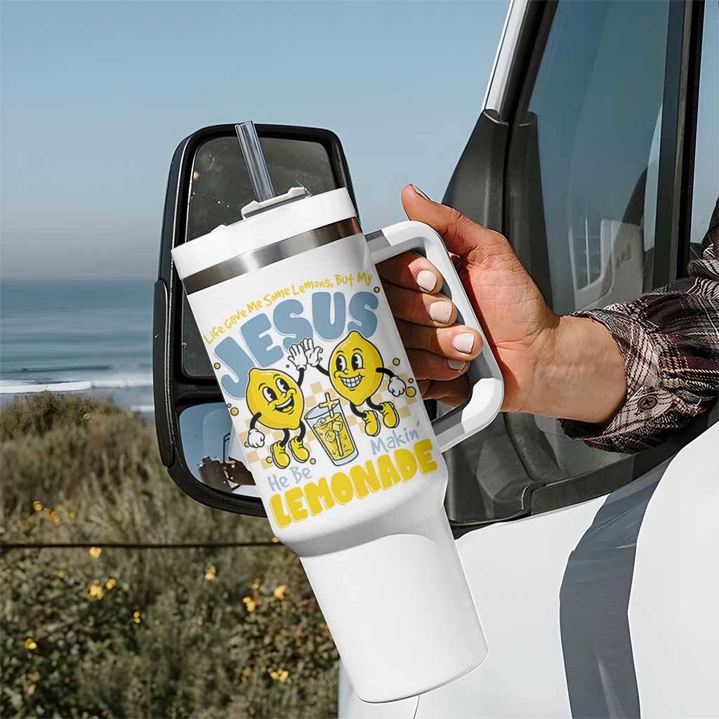 Life Gave Me Some Lemons But My Jesus He Be Makin Lemonade Tumbler With Handle Retro Lemon