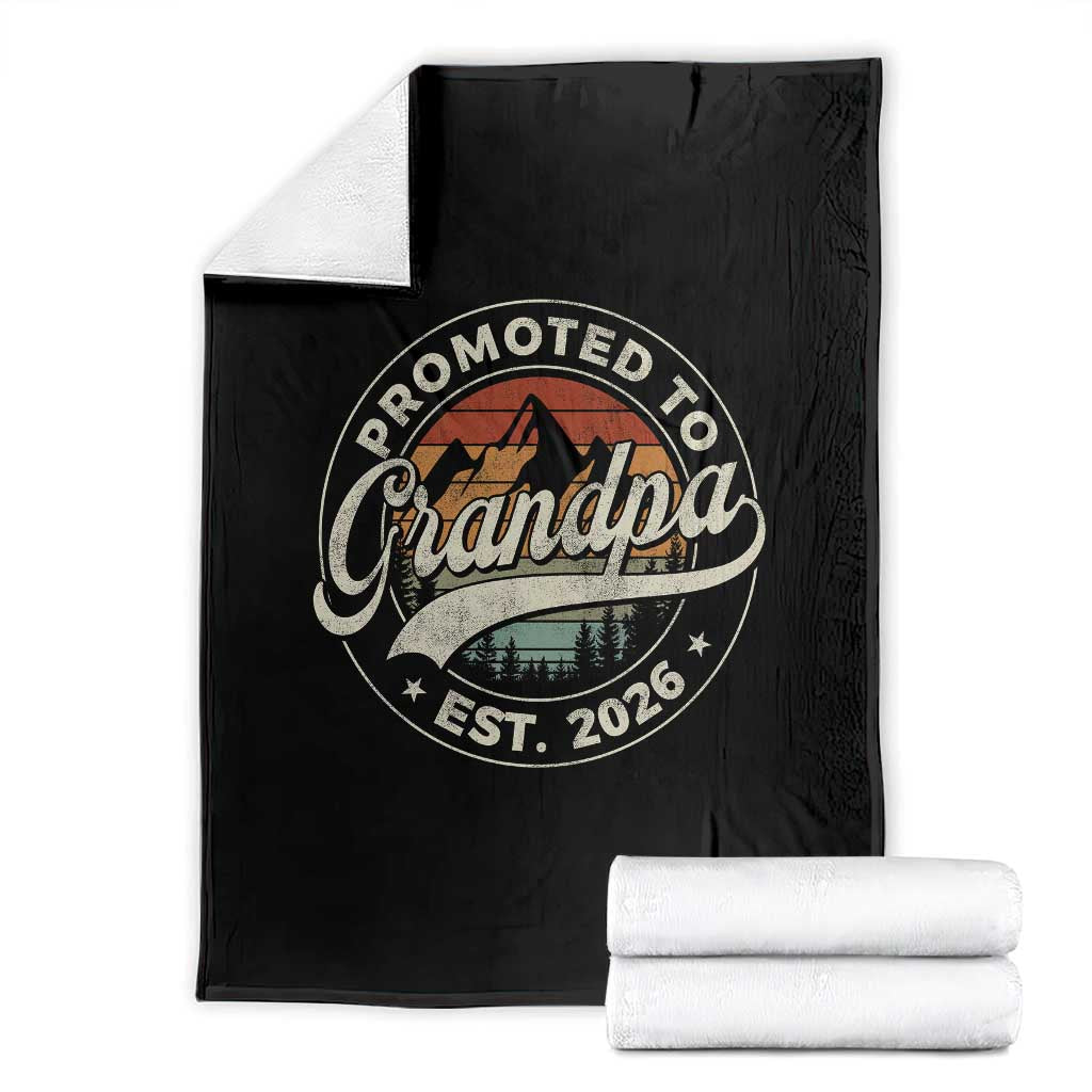 Promoted To Grandpa Est 2026 Throw Blanket Grandparents Baby Announcement Retro Mountain