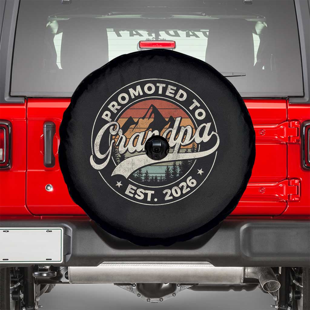 Promoted To Grandpa Est 2026 Spare Tire Cover Grandparents Baby Announcement Retro Mountain
