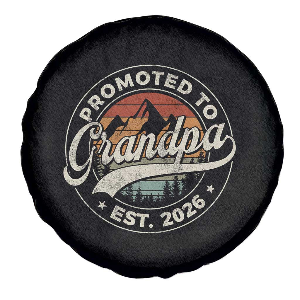 Promoted To Grandpa Est 2026 Spare Tire Cover Grandparents Baby Announcement Retro Mountain