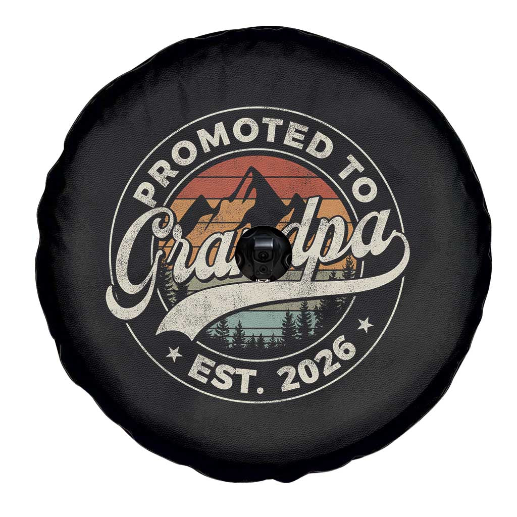 Promoted To Grandpa Est 2026 Spare Tire Cover Grandparents Baby Announcement Retro Mountain