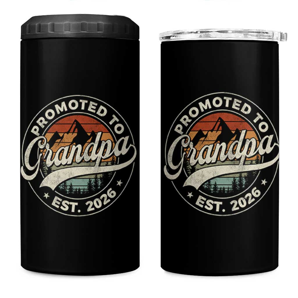 Promoted To Grandpa Est 2026 4 in 1 Can Cooler Tumbler Grandparents Baby Announcement Retro Mountain