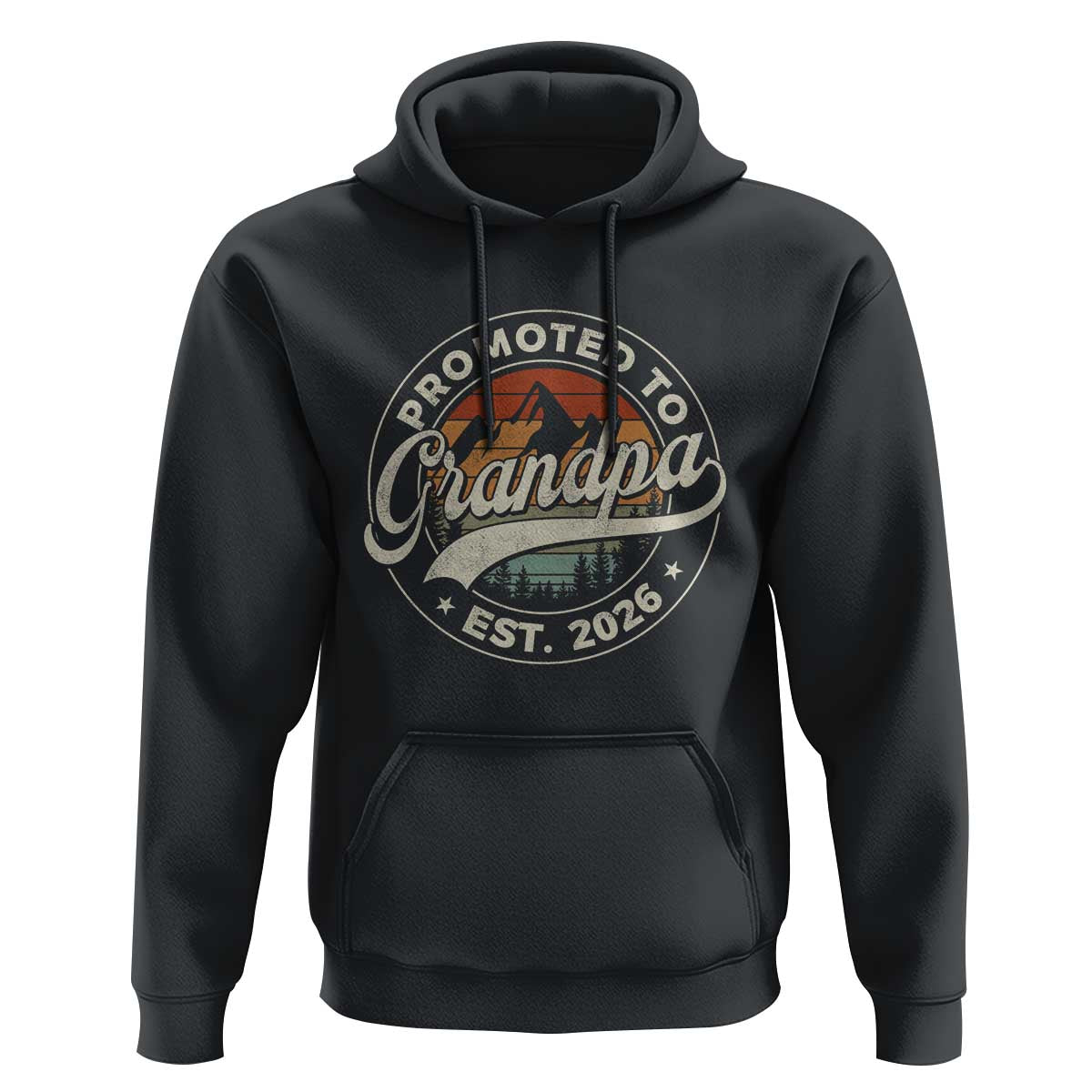 Promoted To Grandpa Est 2026 Hoodie Grandparents Baby Announcement Retro Mountain
