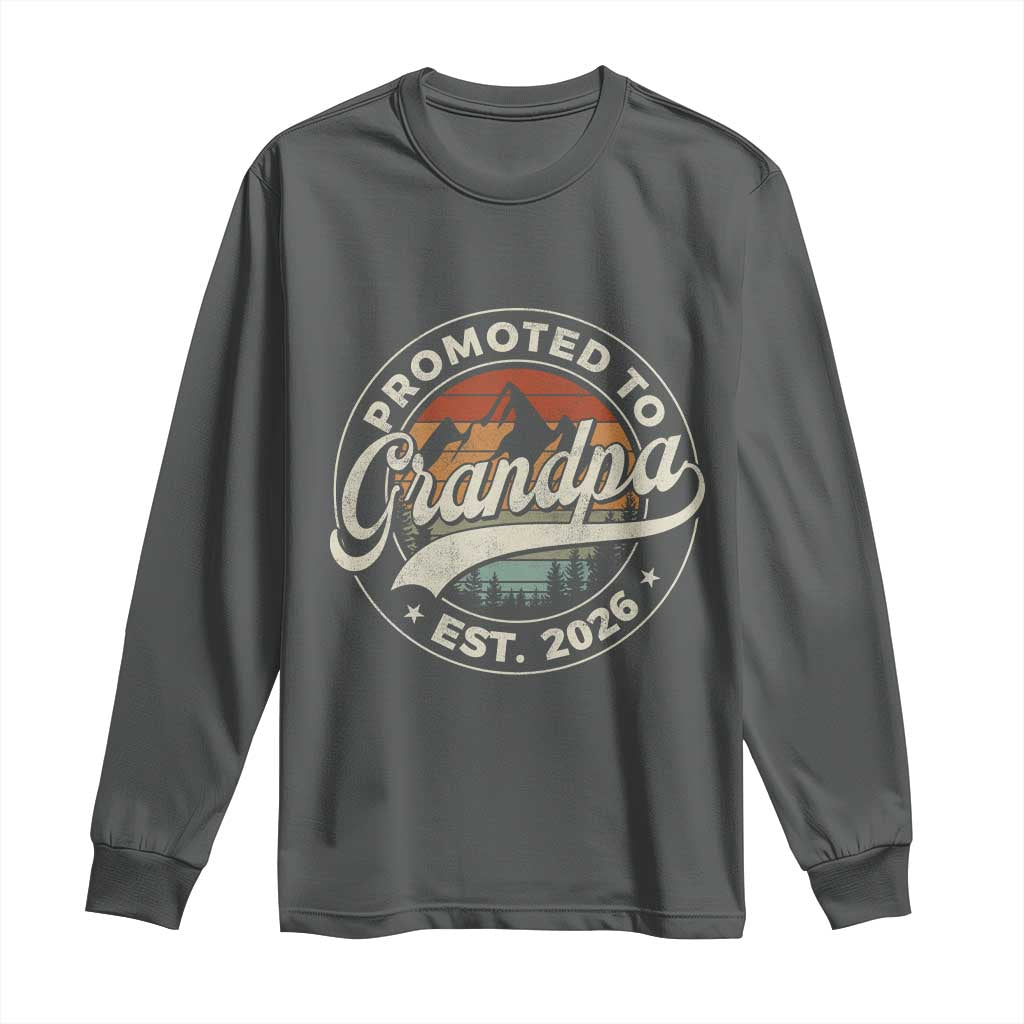 Promoted To Grandpa Est 2026 Long Sleeve Shirt Grandparents Baby Announcement Retro Mountain