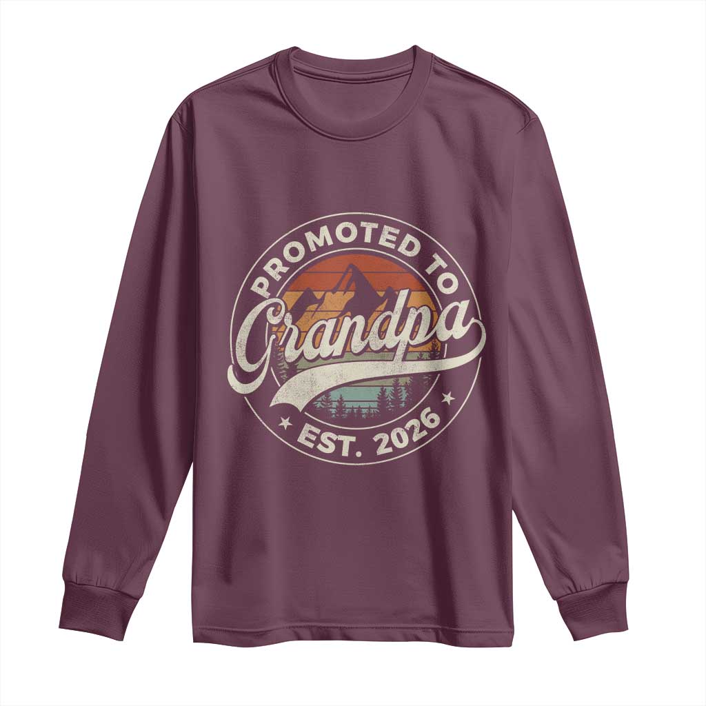 Promoted To Grandpa Est 2026 Long Sleeve Shirt Grandparents Baby Announcement Retro Mountain