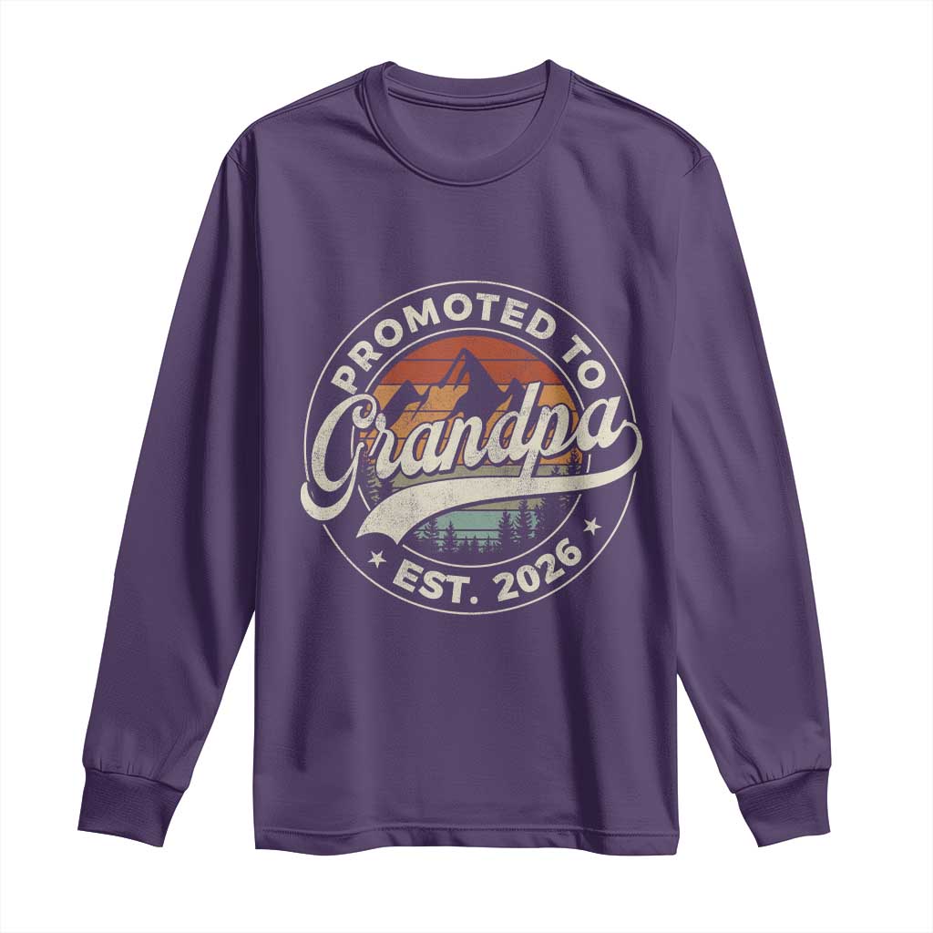 Promoted To Grandpa Est 2026 Long Sleeve Shirt Grandparents Baby Announcement Retro Mountain