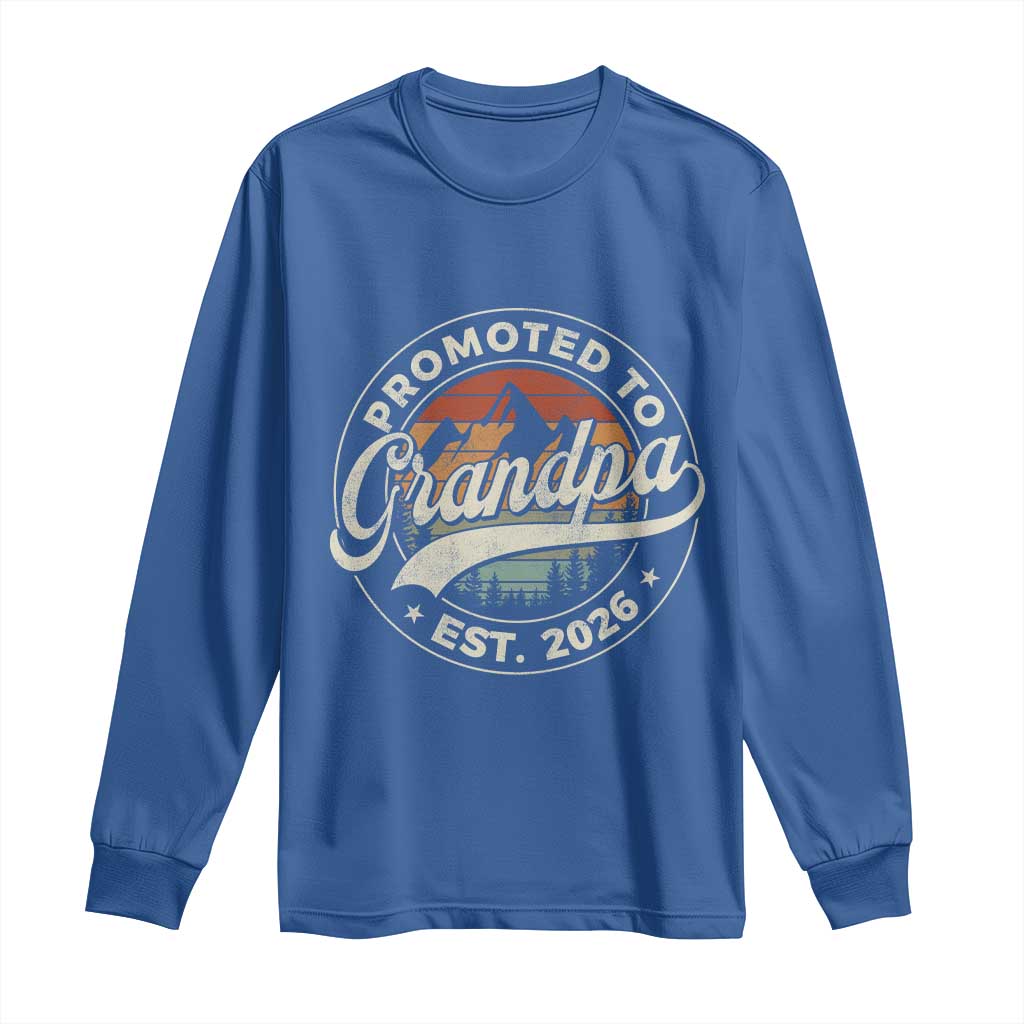 Promoted To Grandpa Est 2026 Long Sleeve Shirt Grandparents Baby Announcement Retro Mountain