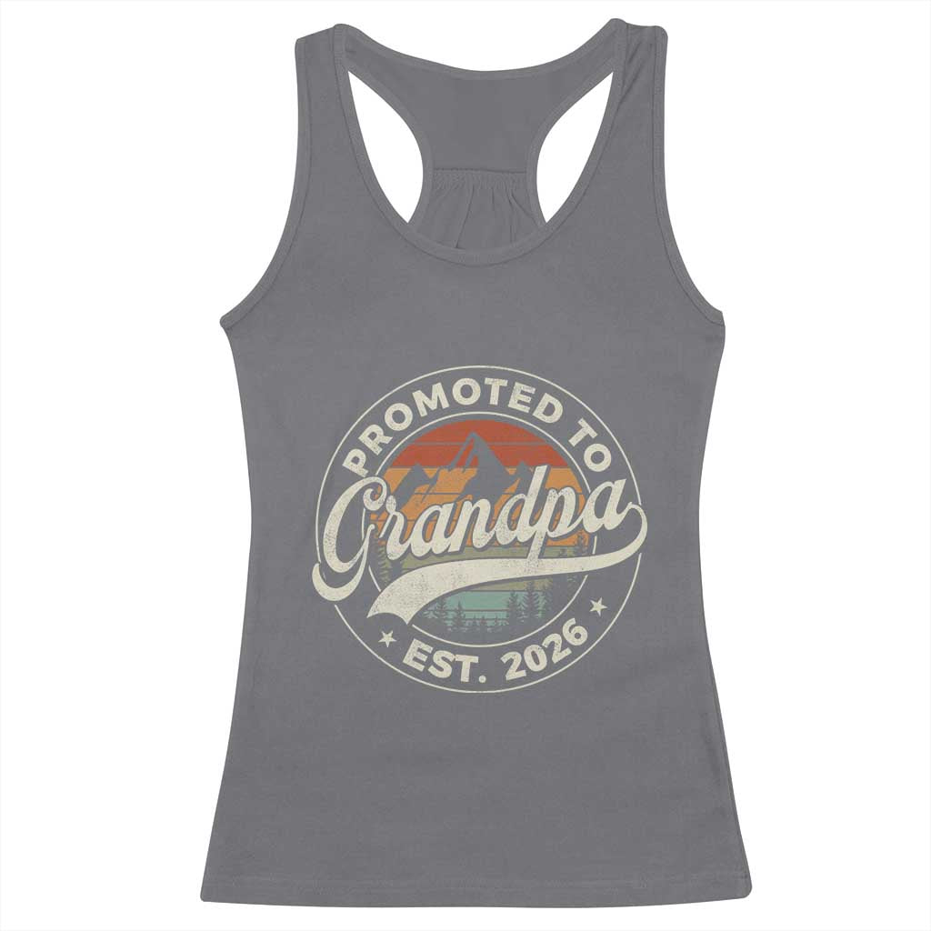 Promoted To Grandpa Est 2026 Racerback Tank Top Grandparents Baby Announcement Retro Mountain