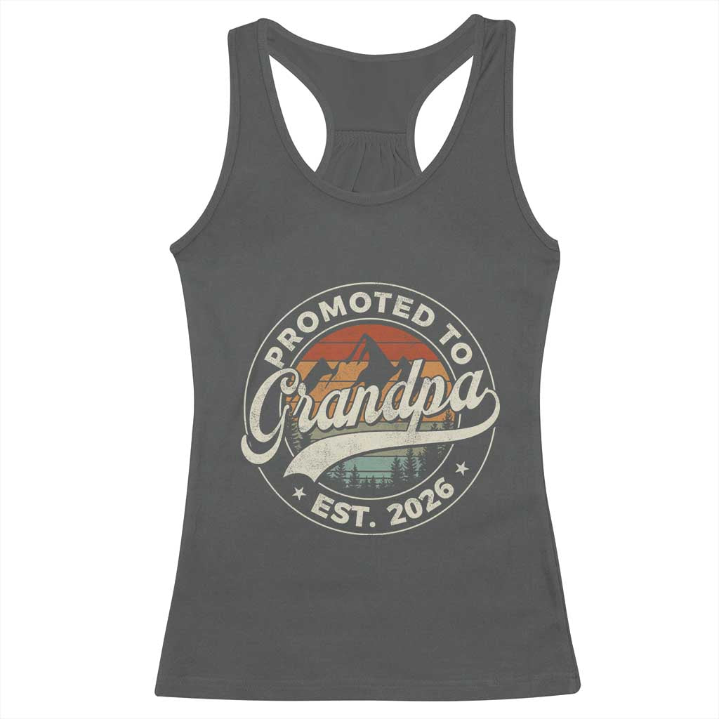 Promoted To Grandpa Est 2026 Racerback Tank Top Grandparents Baby Announcement Retro Mountain