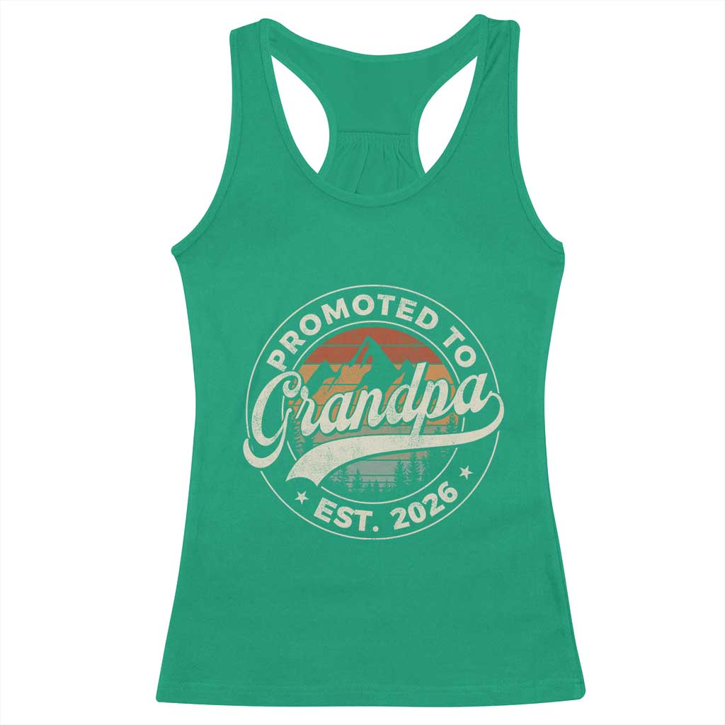 Promoted To Grandpa Est 2026 Racerback Tank Top Grandparents Baby Announcement Retro Mountain