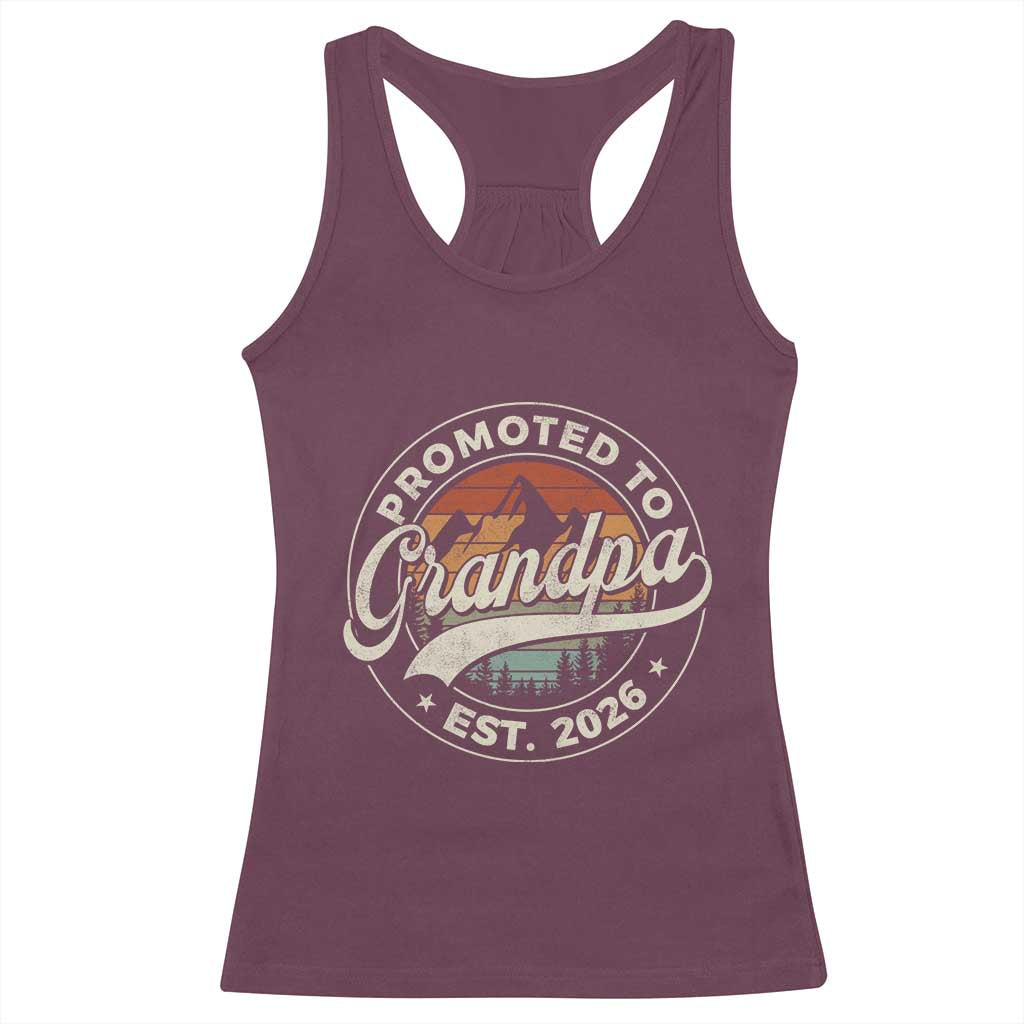 Promoted To Grandpa Est 2026 Racerback Tank Top Grandparents Baby Announcement Retro Mountain