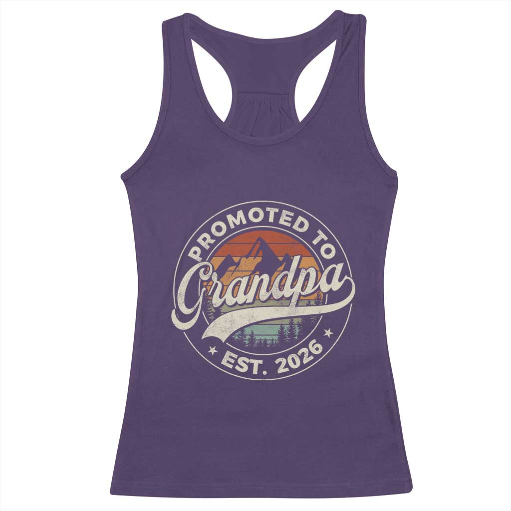 Promoted To Grandpa Est 2026 Racerback Tank Top Grandparents Baby Announcement Retro Mountain