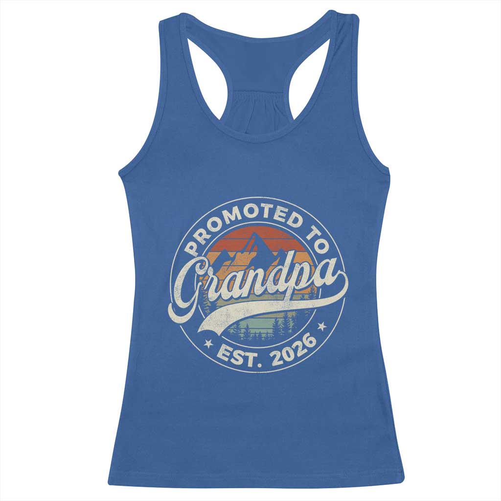 Promoted To Grandpa Est 2026 Racerback Tank Top Grandparents Baby Announcement Retro Mountain