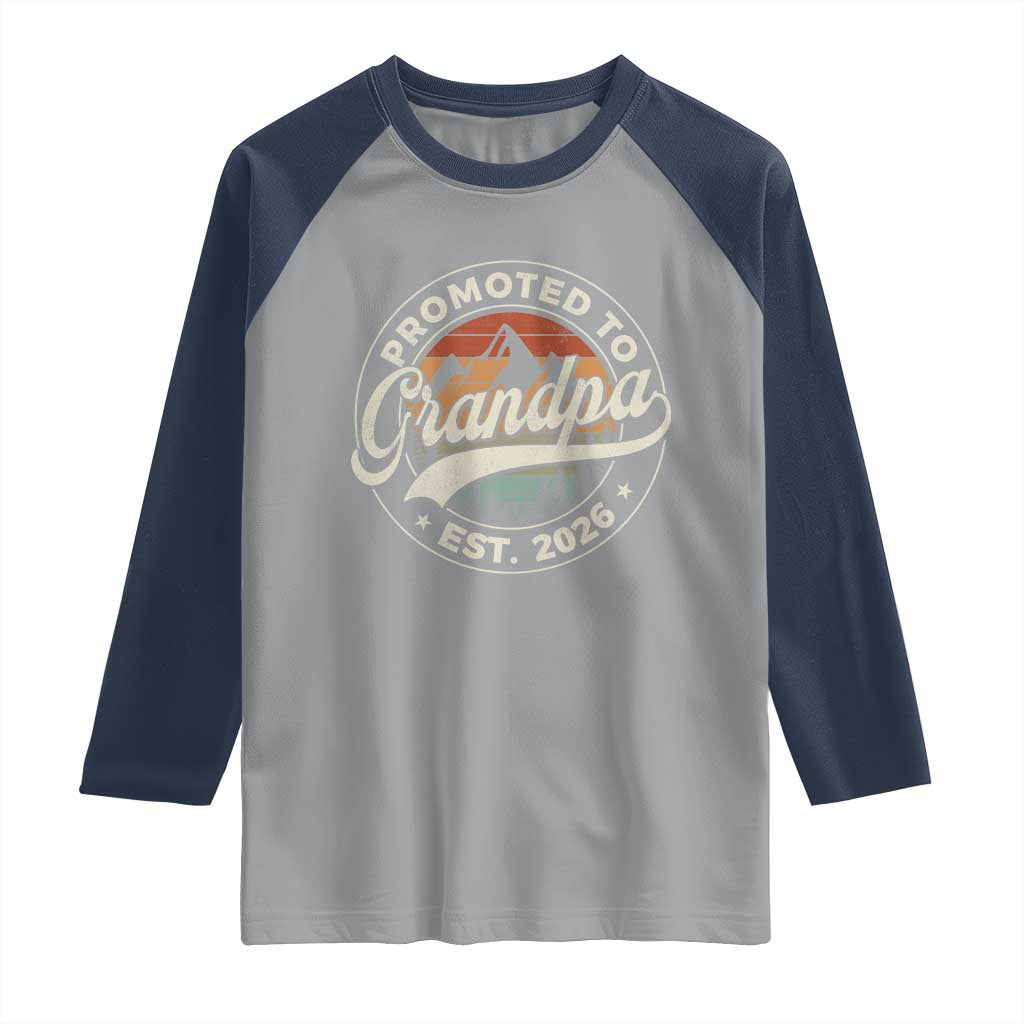 Promoted To Grandpa Est 2026 Raglan Shirt Grandparents Baby Announcement Retro Mountain