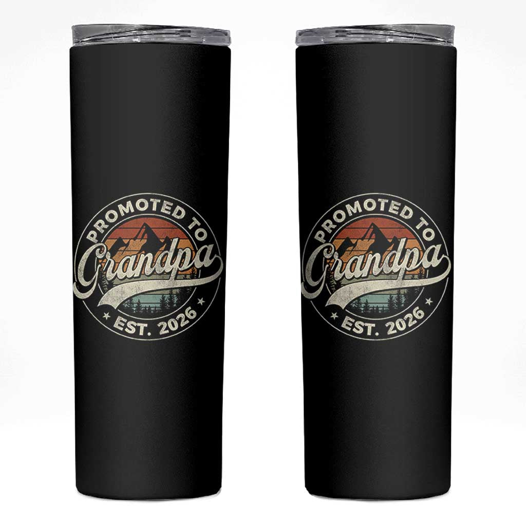 Promoted To Grandpa Est 2026 Skinny Tumbler Grandparents Baby Announcement Retro Mountain