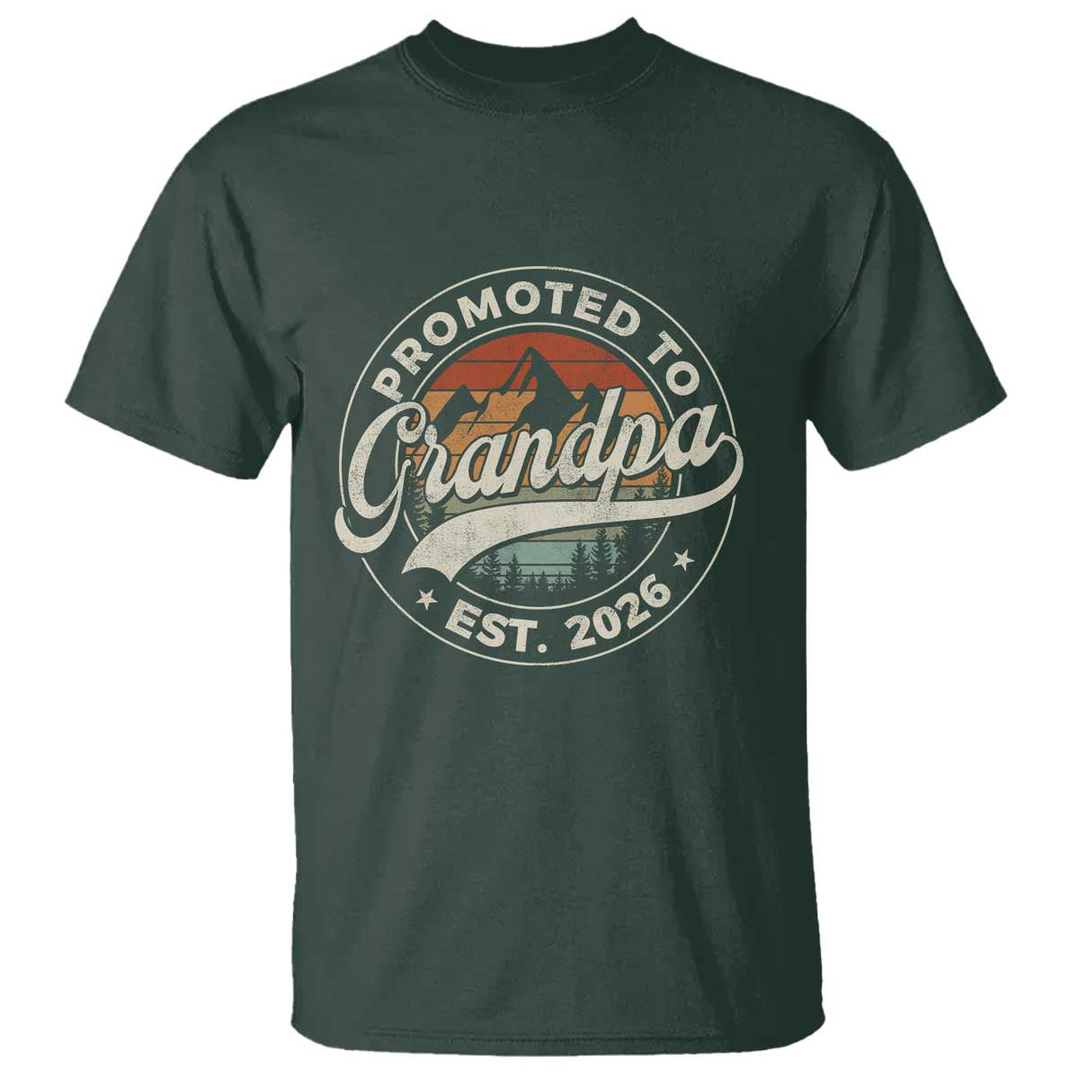 Promoted To Grandpa Est 2026 T Shirt Grandparents Baby Announcement Retro Mountain