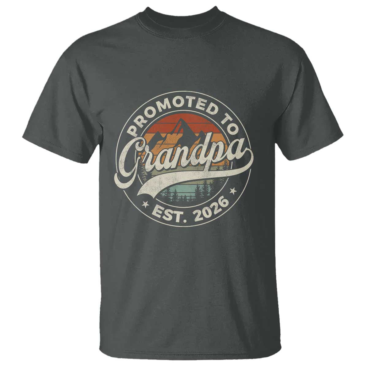 Promoted To Grandpa Est 2026 T Shirt Grandparents Baby Announcement Retro Mountain