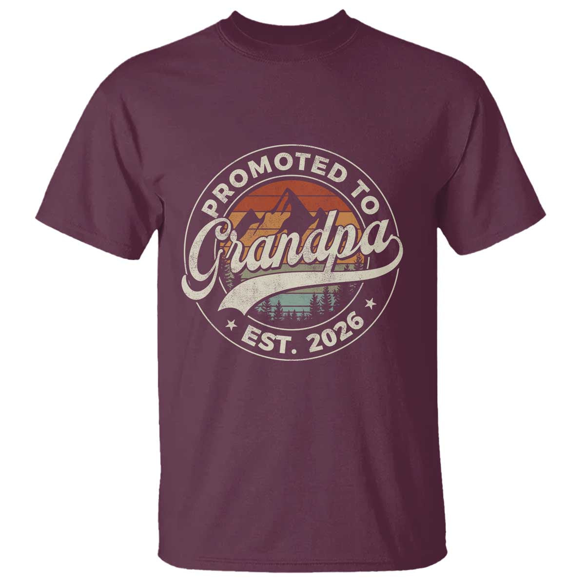 Promoted To Grandpa Est 2026 T Shirt Grandparents Baby Announcement Retro Mountain
