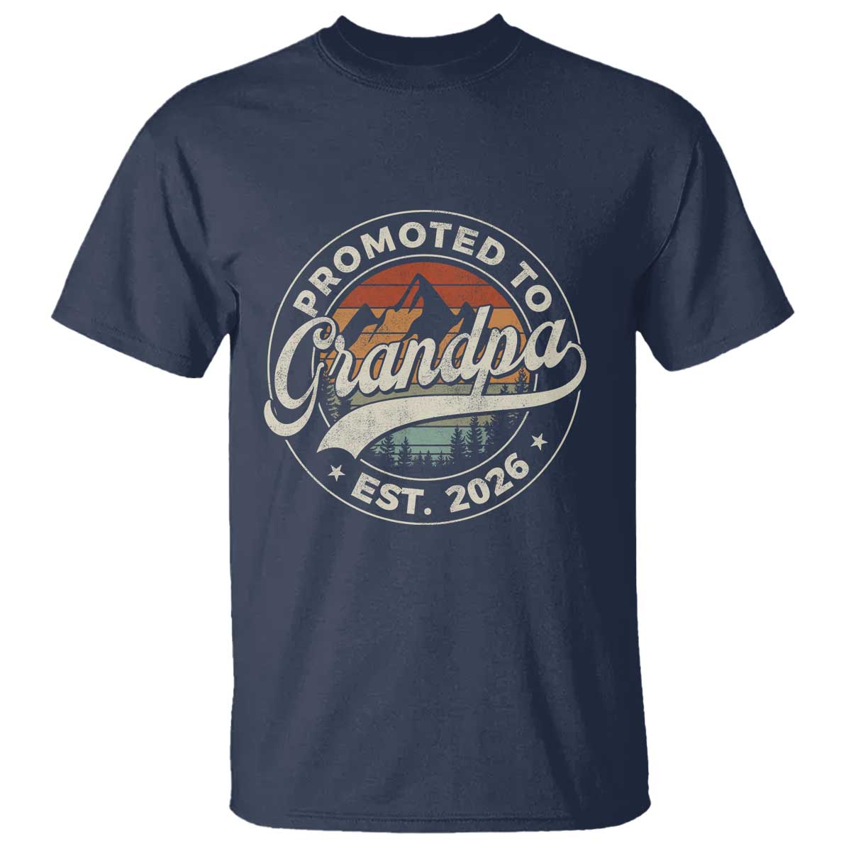 Promoted To Grandpa Est 2026 T Shirt Grandparents Baby Announcement Retro Mountain