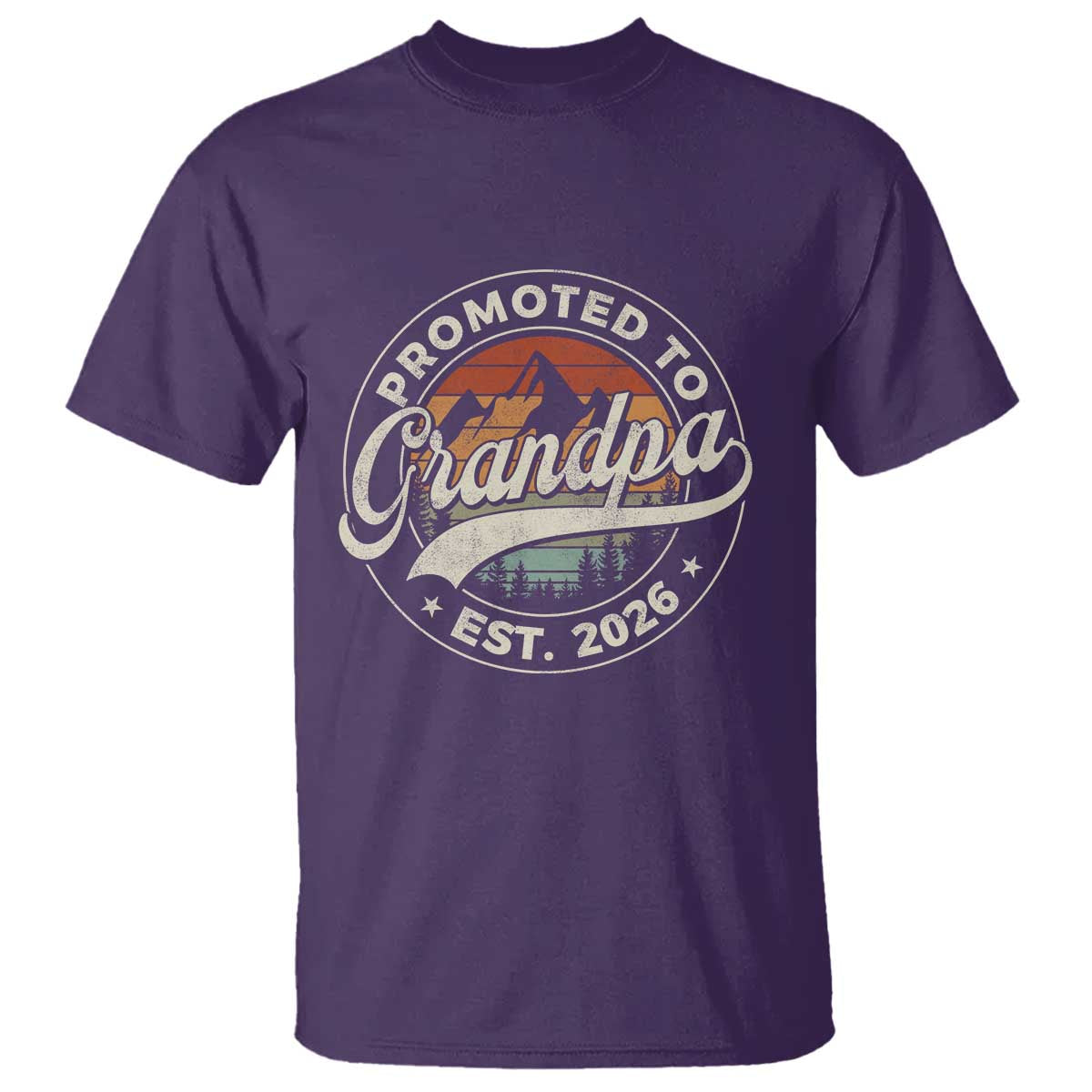 Promoted To Grandpa Est 2026 T Shirt Grandparents Baby Announcement Retro Mountain