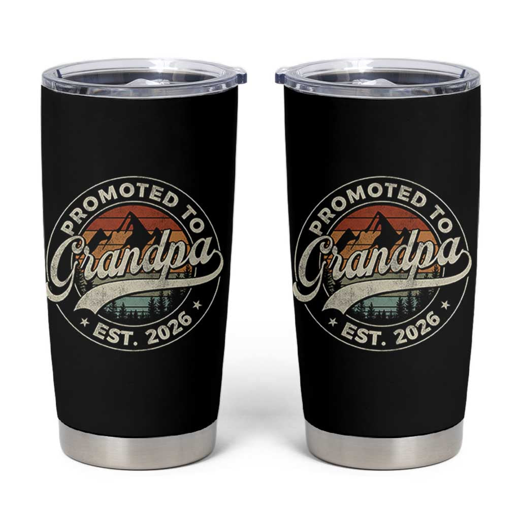 Promoted To Grandpa Est 2026 Tumbler Cup Grandparents Baby Announcement Retro Mountain