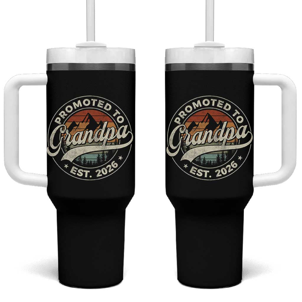 Promoted To Grandpa Est 2026 Tumbler With Handle Grandparents Baby Announcement Retro Mountain