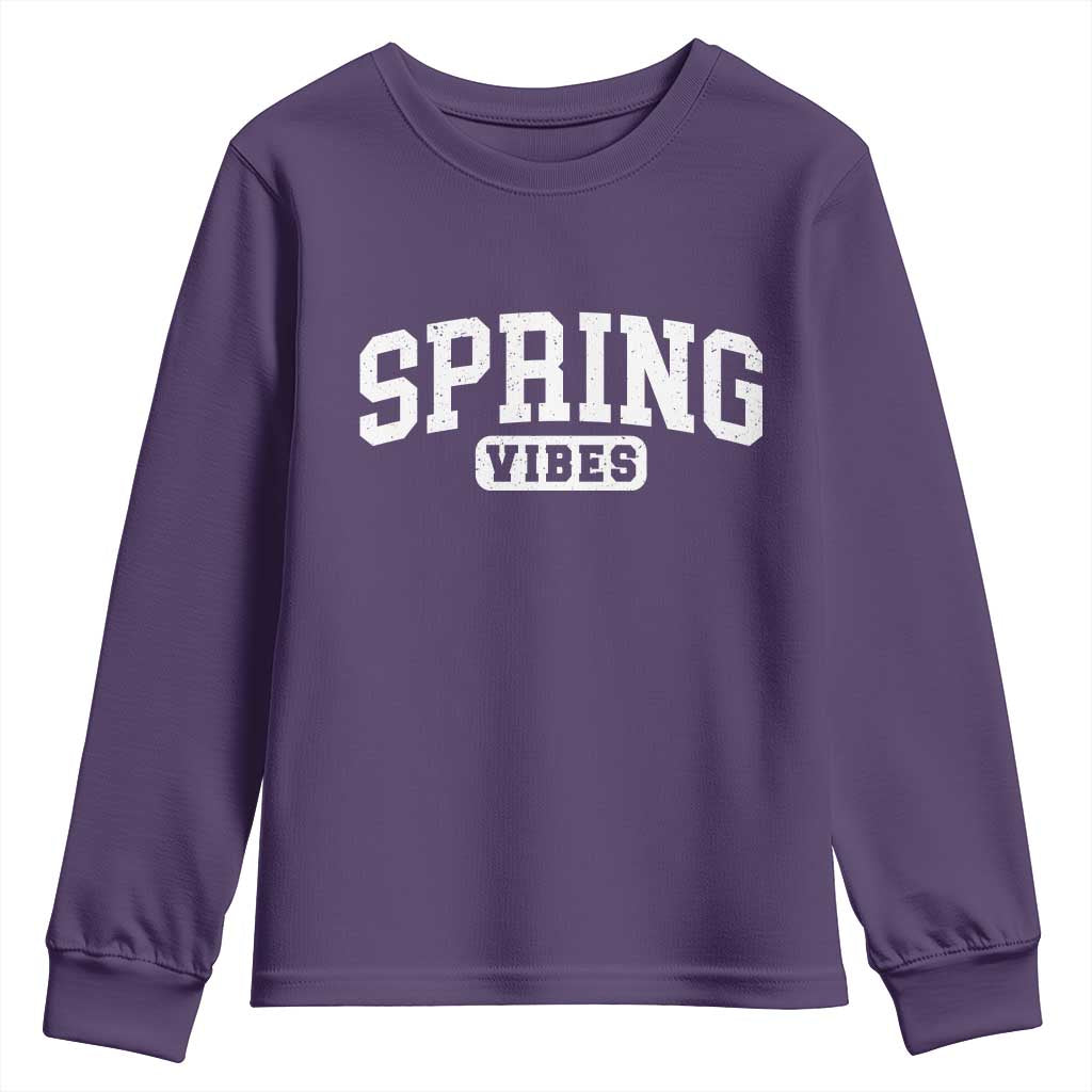 Spring Vibes Youth Sweatshirt Spring Break Easter Day Bold Text