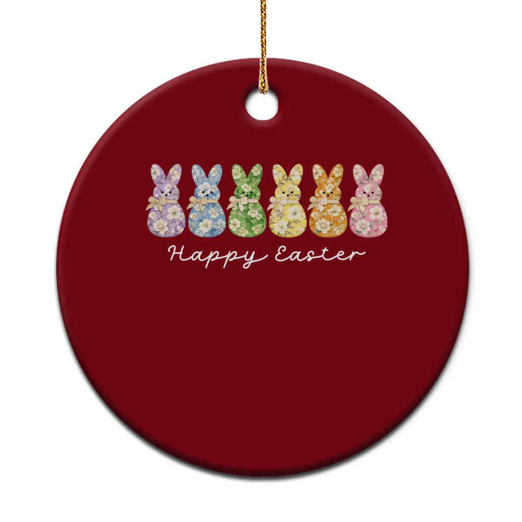 Happy Easter Day Vintage Colorful Floral Sugary Bunnies Ceramic Ornament