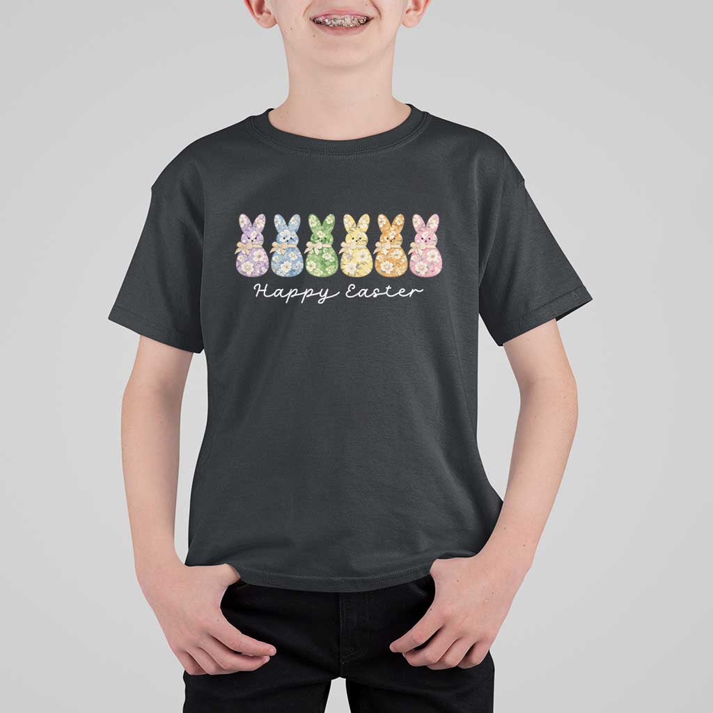 Happy Easter Day Vintage Colorful Floral Sugary Bunnies T Shirt For Kid