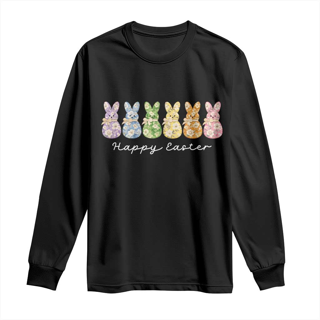 Happy Easter Day Vintage Colorful Floral Sugary Bunnies Long Sleeve Shirt