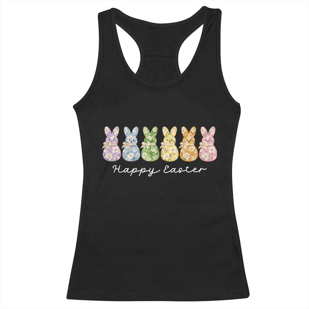 Happy Easter Day Vintage Colorful Floral Sugary Bunnies Racerback Tank Top