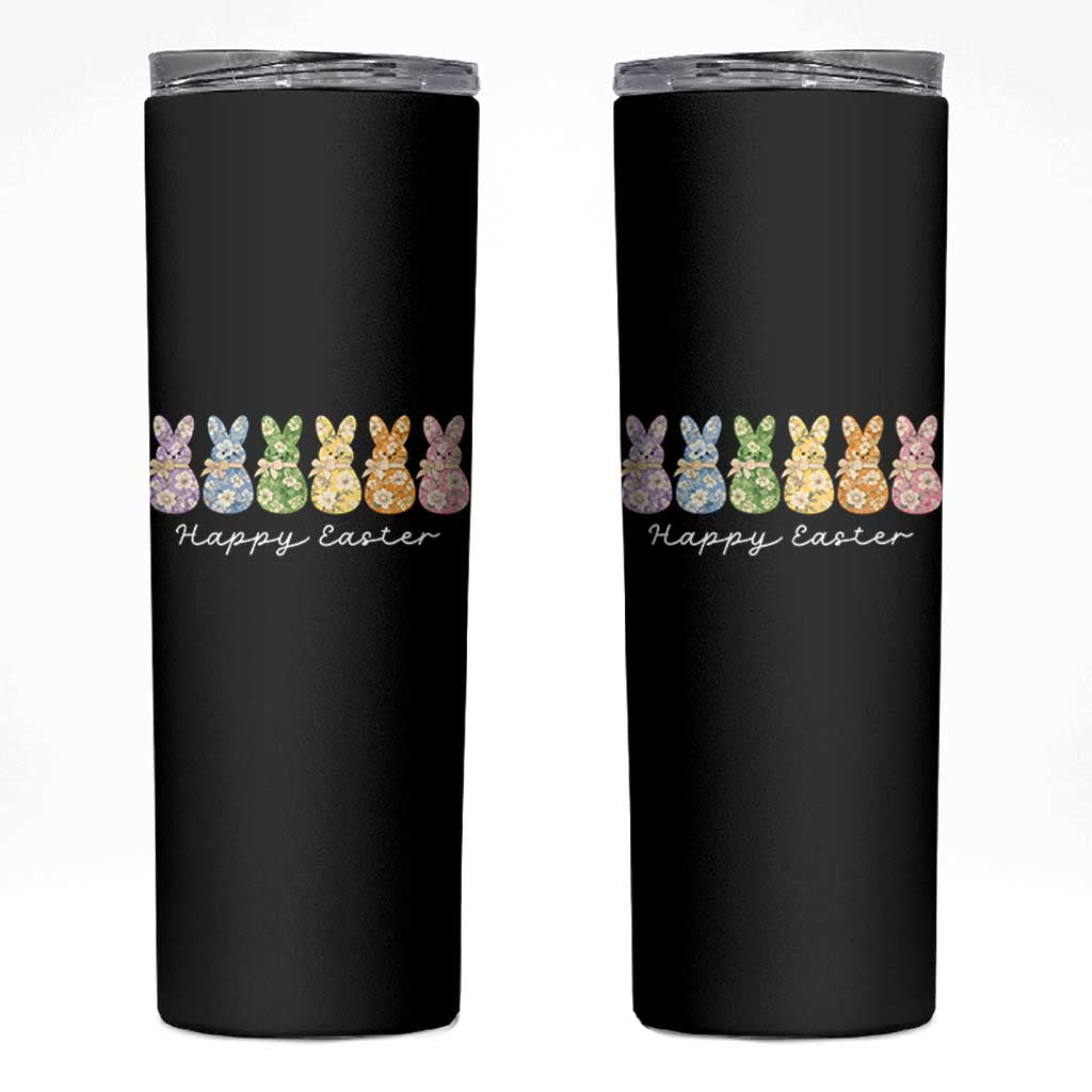 Happy Easter Day Vintage Colorful Floral Sugary Bunnies Skinny Tumbler