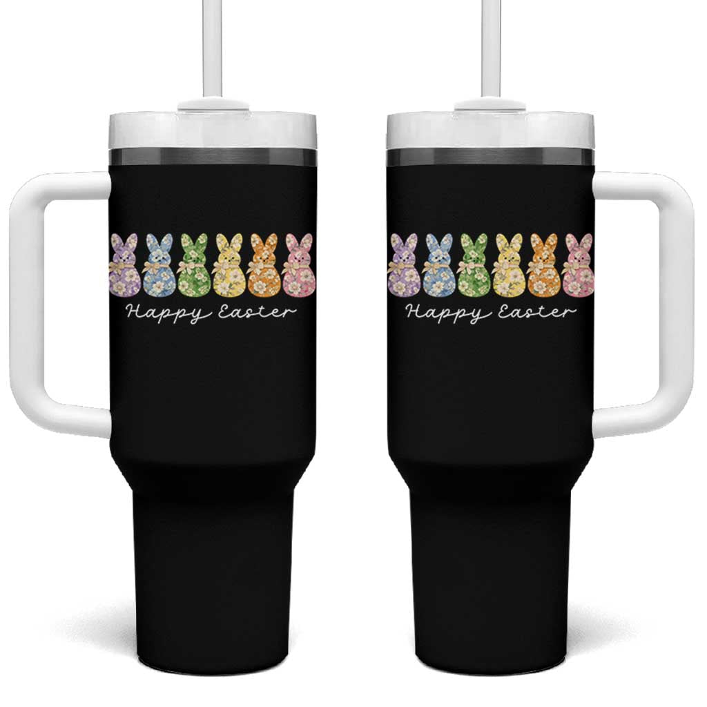 Happy Easter Day Vintage Colorful Floral Sugary Bunnies Tumbler With Handle