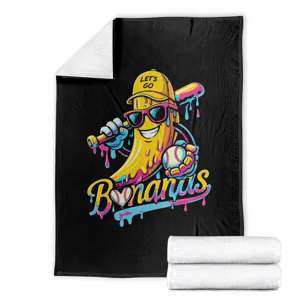 Funny Banana Baseball Drip Throw Blanket Lets Go Bananas Ice Cream Dripping Sport