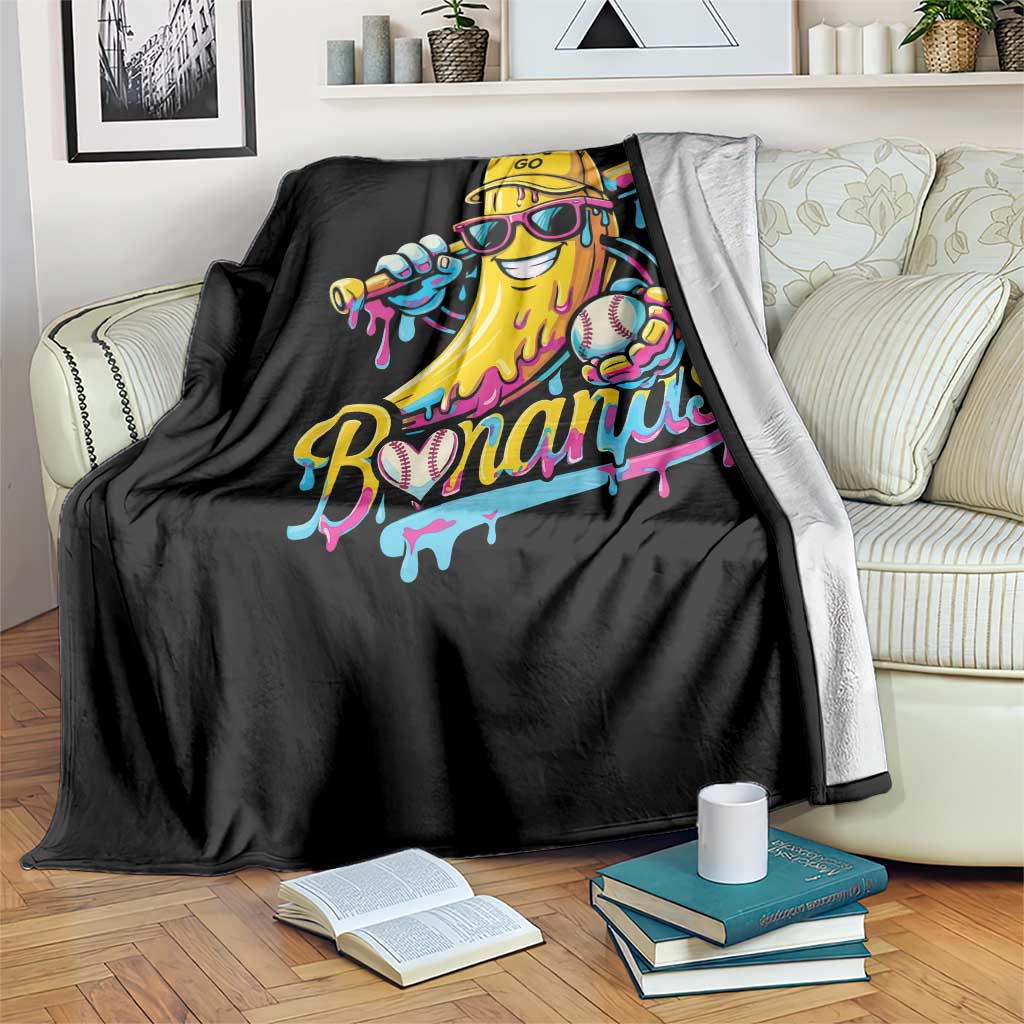 Funny Banana Baseball Drip Throw Blanket Lets Go Bananas Ice Cream Dripping Sport