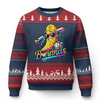 Funny Banana Baseball Drip Ugly Christmas Sweater Lets Go Bananas Ice Cream Dripping Sport