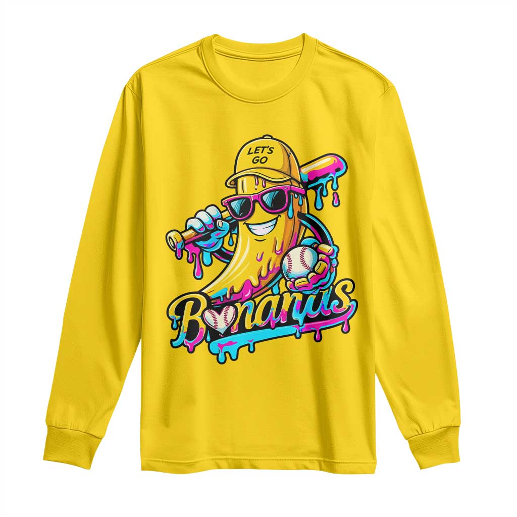 Funny Banana Baseball Drip Long Sleeve Shirt Lets Go Bananas Ice Cream Dripping Sport