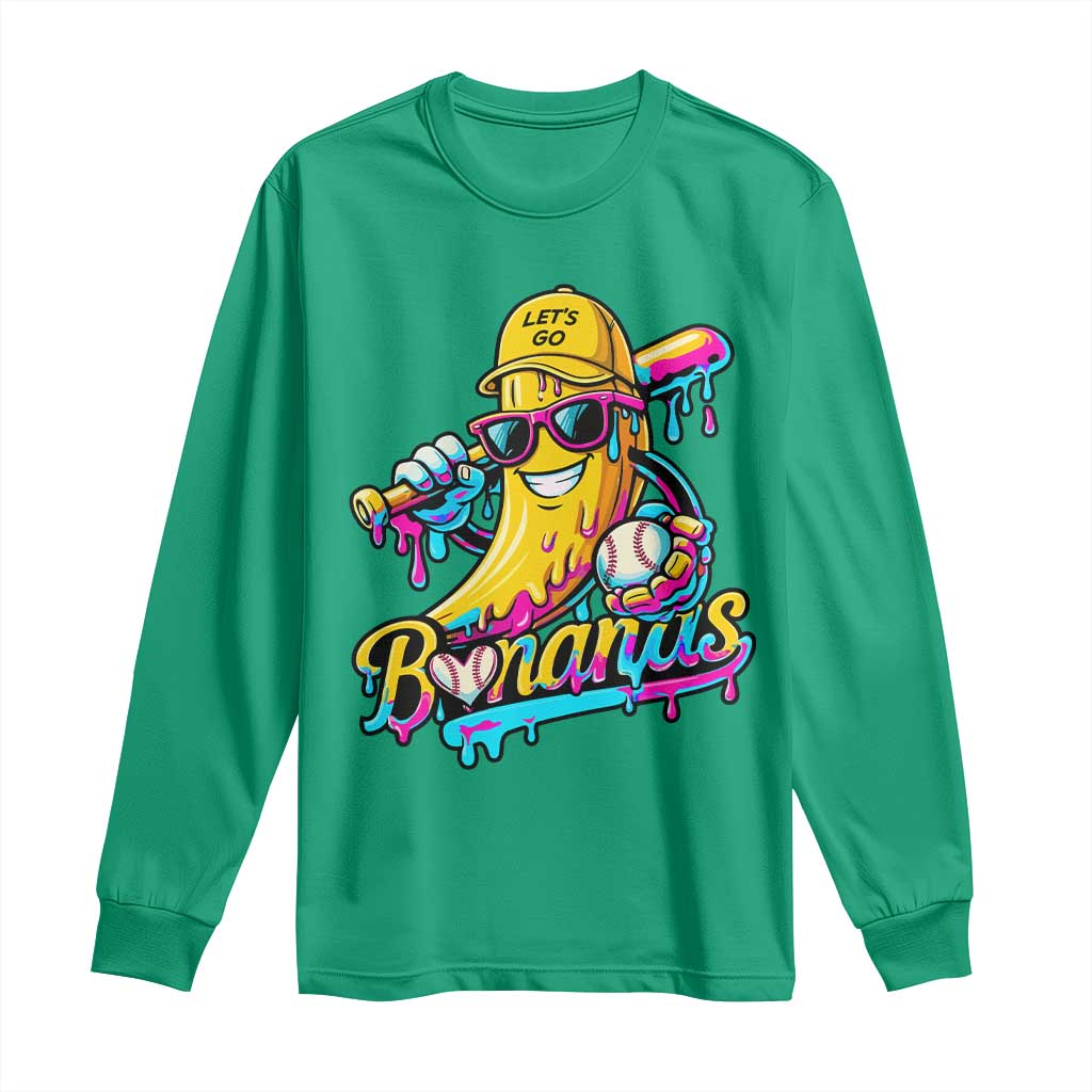 Funny Banana Baseball Drip Long Sleeve Shirt Lets Go Bananas Ice Cream Dripping Sport