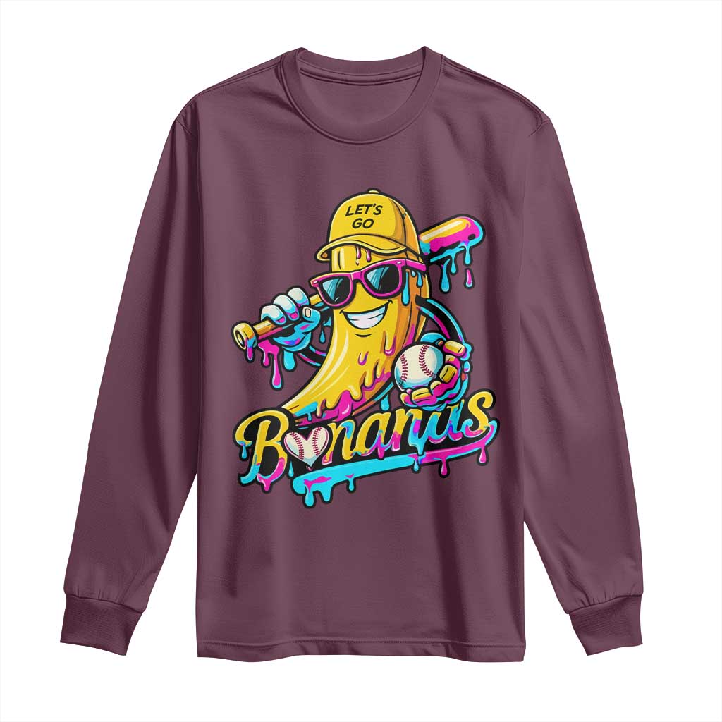 Funny Banana Baseball Drip Long Sleeve Shirt Lets Go Bananas Ice Cream Dripping Sport