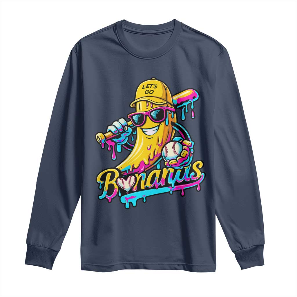 Funny Banana Baseball Drip Long Sleeve Shirt Lets Go Bananas Ice Cream Dripping Sport