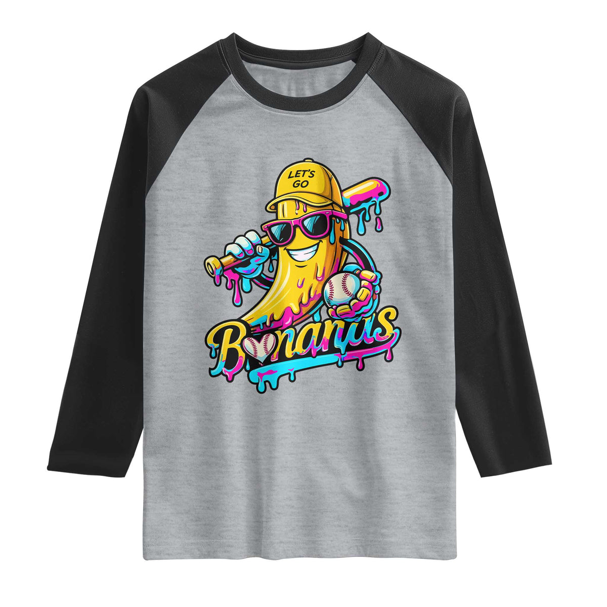 Funny Banana Baseball Drip Raglan Shirt Lets Go Bananas Ice Cream Dripping Sport