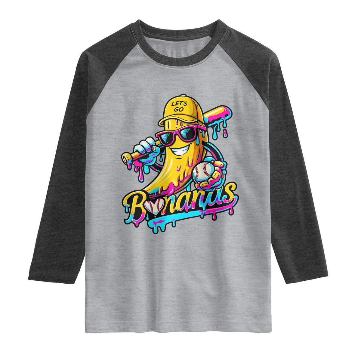 Funny Banana Baseball Drip Raglan Shirt Lets Go Bananas Ice Cream Dripping Sport